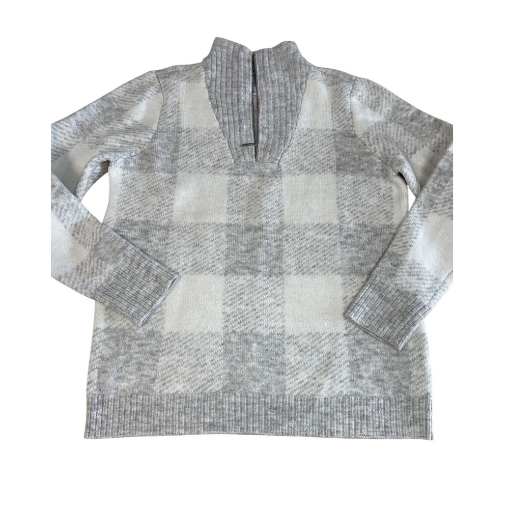 Croft & Barrow Gray White Plaid Quarter Zip Pullover Sweater Sz S